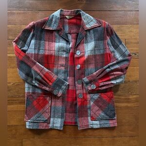 Vintage  Red and Gray Wool Plaid Women’s Button Down Shacket Jacket